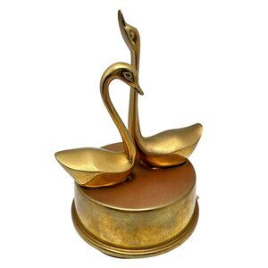 Brass Swan Revolving Music Box Swan Lake Crowning Touch Vintage 5" Tall